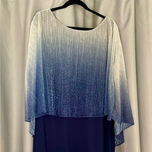 Navy Blue Ombre Formal Dress with Attached Sparkling Sheer Overlay